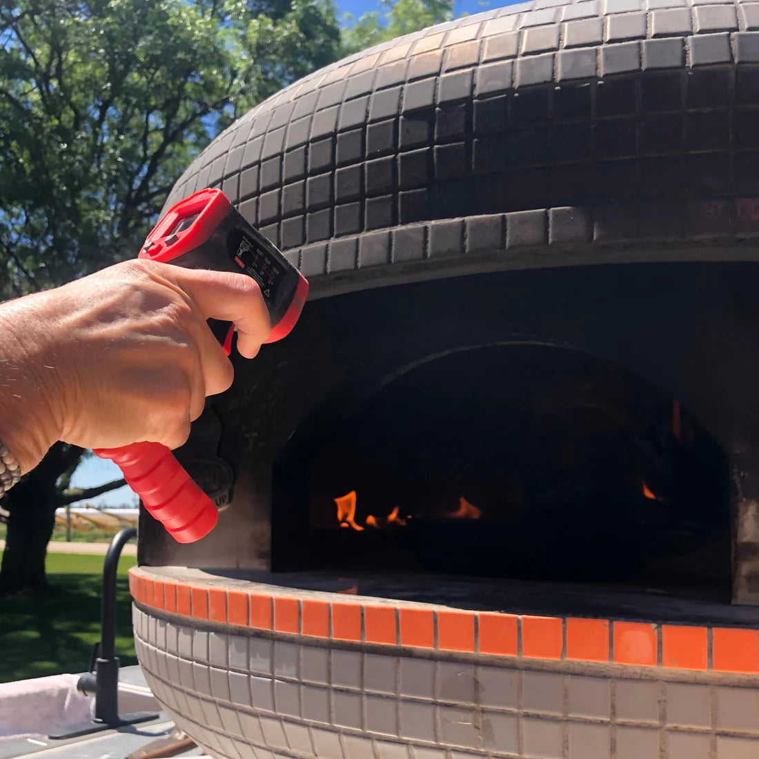 High Temp Infrared Thermometer for Wood-Fired Ovens In Use