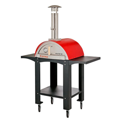 Karma 25 woodfired oven red front corner angle